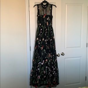 Floral and Ivy Black Overlay Formal Dress